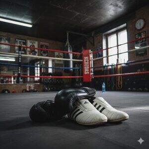 Kick-Box Training Set — Adidas Martial Arts Sneakers + Black Boxing Gloves